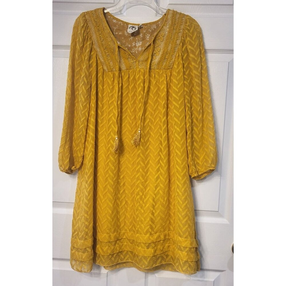 One September Anwen Peasant Dress Chevron Tassel Lace Lined Boho Wedding  Sz S